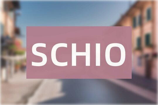 Schio: Der Name der italienischen Stadt Schio in der Region Veneto vor einem Hintergrundbild