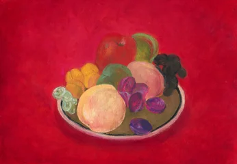 Keuken foto achterwand Fruits on table. Oil painting.  © Anna Ismagilova