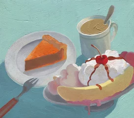 Foto op Canvas coffee and dessert. oil painting. © Anna Ismagilova