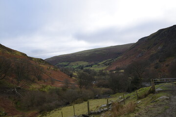 a view of the welsh mountains around pistyll rhaeadr