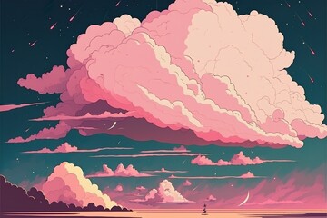 Beautiful sky with clouds flat illustration created with Generative AI 