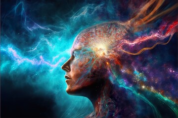 Interpretation of subconscious. Universe in mind. Created with Generative AI 
