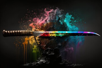 Miecz samurajski Katana abstrakcyjny kolorowy akrylowy Generative AI