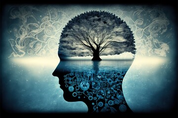 Interpretation of subconscious. Universe in mind. Created with Generative AI 