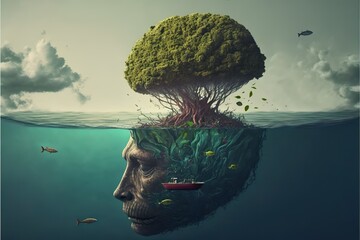 Interpretation of subconscious. Universe in mind. Created with Generative AI  - obrazy, fototapety, plakaty