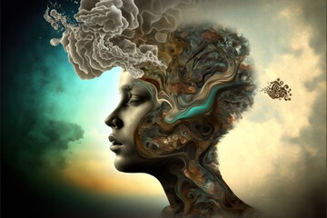 Interpretation of subconscious. Universe in mind. Created with Generative AI 