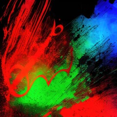 abstract graffiti art, ink splatters, brushed ink, RED and TEAL on BLACK, 2d, flat style, design art, neon glow, cyber wave, explosive, wall paint