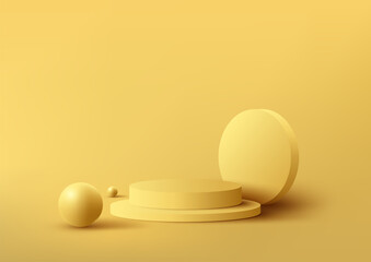 3D realistic yellow podium pedestal stand