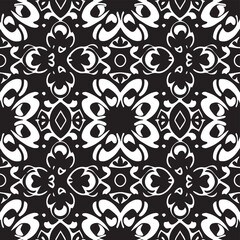 Modern interior design features bold and geometric silhouettes with swirling lines and intricate patterns. The tiled damask backdrop creates a symmetrical repetition.