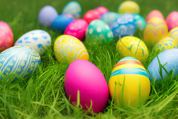 Fototapeta na wymiar decorated easter eggs on grass