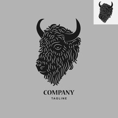 bison head logo in line art style. © Daz