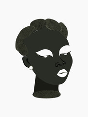 beautiful black girl illustration. African American profile sketch. Paint texture. Female face. fashion women afro hair silhouette.