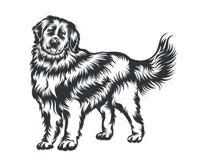 Bernese Mountain Dog Vector Illustration, Dog Vector Black on White Background