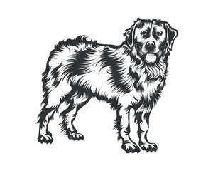 Bernese Mountain Dog Vector Illustration, Dog Vector Black on White Background