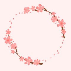Round border frame with pink cherry blossoms in full bloom
