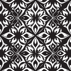 Create elegant black and white backdrop with beautiful curly details inspired by Baroque and Asian art, featuring ornamental patterns and repeating curves in a stylish and modern