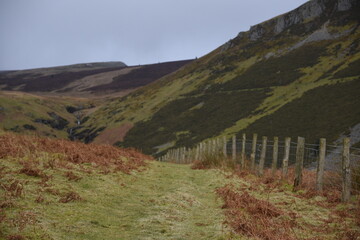 Fototapeta na wymiar a view of the welsh mountains around pistyll rhaeadr