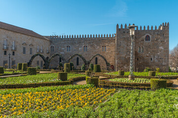Garden of Santa Barbara and Archbishop Palace of Braga in the centre of Braga city, Portugal