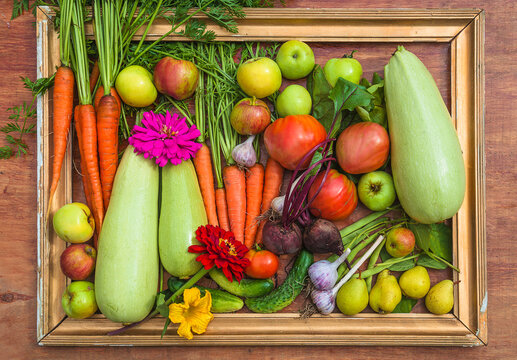 Picture of Fresh ripe organic vegetables, fruits and flowers