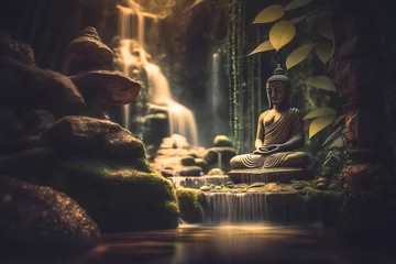 Outdoor kussens Zen garden with buddha statue and lotus flower. Generative AI © Marc Andreu