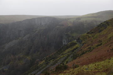 a view of the welsh mountains around pistyll rhaeadr