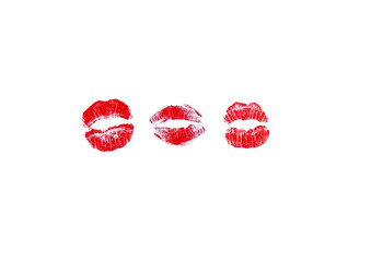 three sexi lips in lipstick print isolate