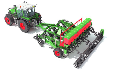 Farm Tractor 3D rendering on white background