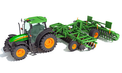 Farm Tractor 3D rendering on white background