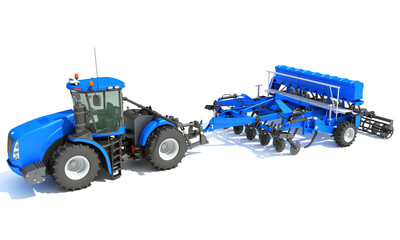 Farm Tractor 3D rendering on white background