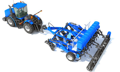 Farm Tractor 3D rendering on white background