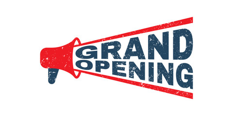 megaphone grand opening rubber stamp red grunge texture vector graphic