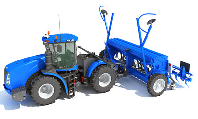 Farm Tractor 3D rendering on white background