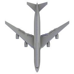 Top view of aircraft in flight 3D rendering on white background