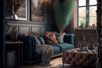living room with a sofa  interior Generative AI