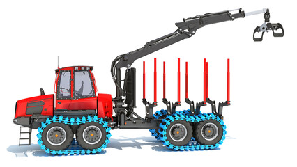 Forestry Forwarder 3D rendering on white background