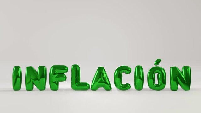 Inflation text in spanish with dollar sign inflating and rising. Inflacion