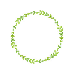 Watercolor wreath of greenery. Summer herbals circle frame.  Isolated on a white background. - 572635790