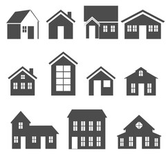house vector collection in silhouette style with different styles and shapes, house silhouette vector isolated on white background