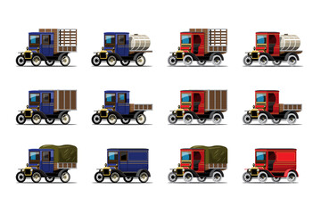 Fototapeta premium set of old vintage truck isolated on white background
