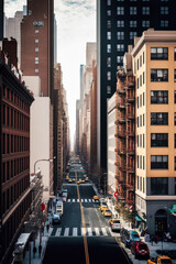 View of a New York City street and its skyscrapers - generative ai