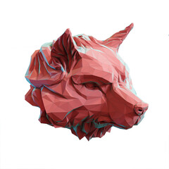 Wolf Head Low Poly 3d Papercraft polygonal Red isolated png illustration rendering transparent background
