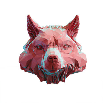 Wolf Head Low Poly 3d Papercraft polygonal Red isolated png illustration rendering transparent background
