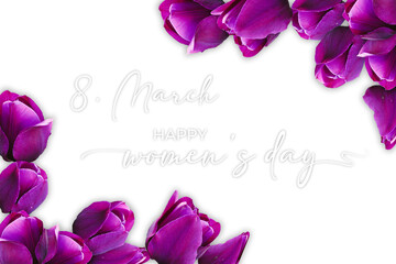 Women's day card with pink tulips background