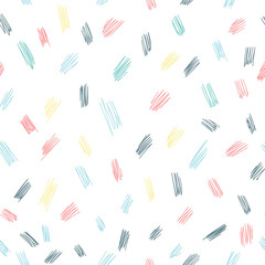 Colorful pattern with simple doodles. Vector background, isolated.