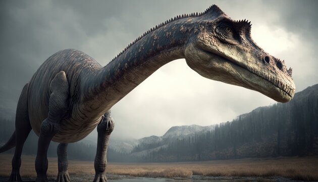 The Barosaurus dinosaur that lives in the nature has adapted to its environment, generative ai