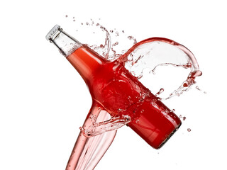 Red low alcohol drink bottle up and splash
