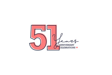 51 years anniversary. Anniversary template design concept with peach color and black line, design for event, invitation card, greeting card, banner, poster, flyer, book cover and print. Vector Eps10