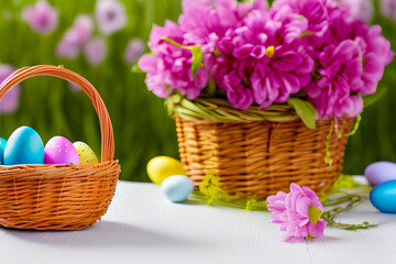 Fototapeta na wymiar Easter Eggs in Basket - AI Generated