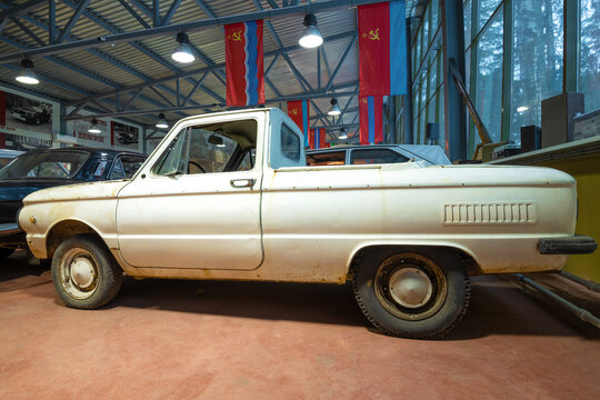 ZELENOGORSK, RUSSIA - JANUARY 27, 2023: Zaporozhets pickup truck (ZAZ-968MP) in the Horsepower retro car museum. Side view
