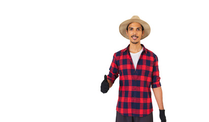 Farmer black man with hat and gloves isolated